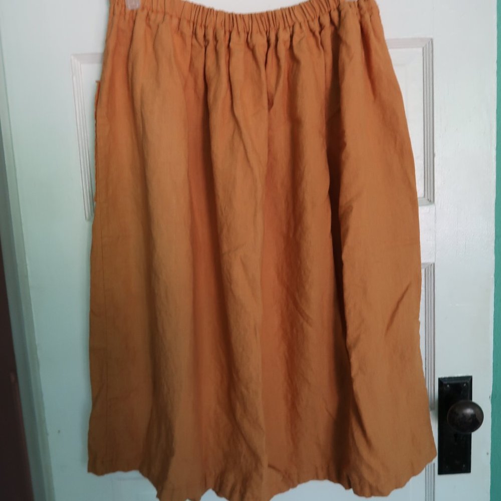 Handmade Amber Yellow Linen Midi Skirt - Picture 2 of 10